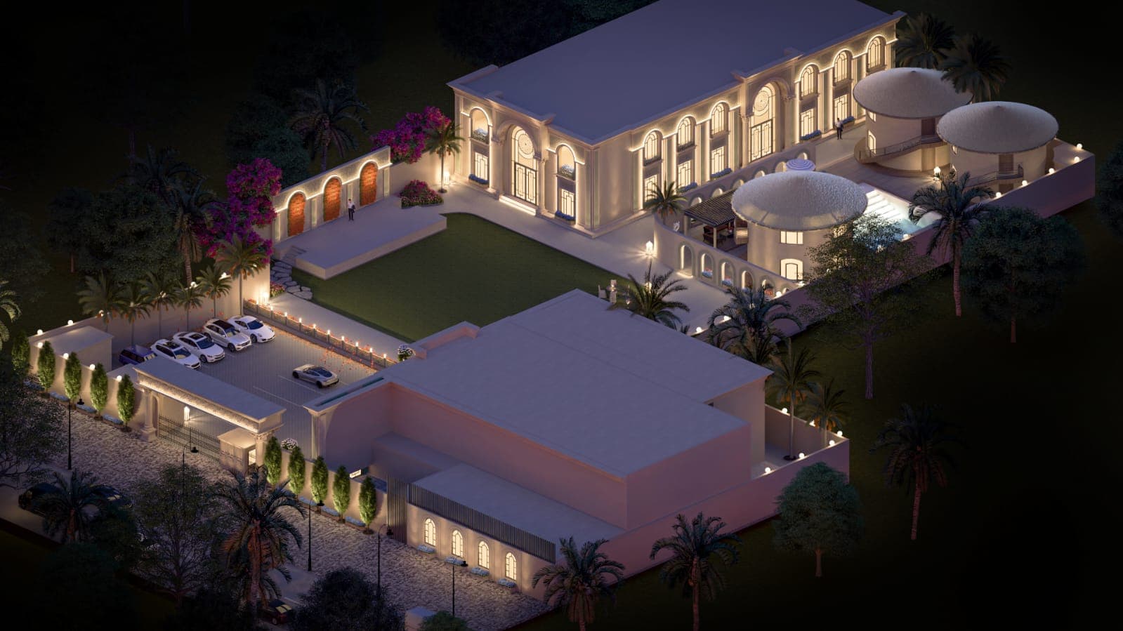 Aerial Night Panorama of 48,000 Sq.Ft Estate — Platinum Resort Patna