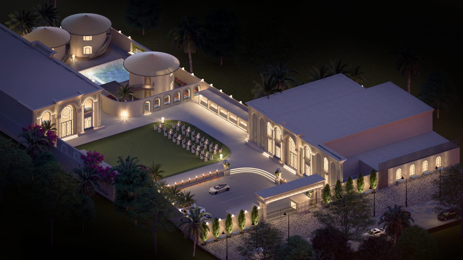 3D Masterplan Night Architecture — Platinum Resort Patna