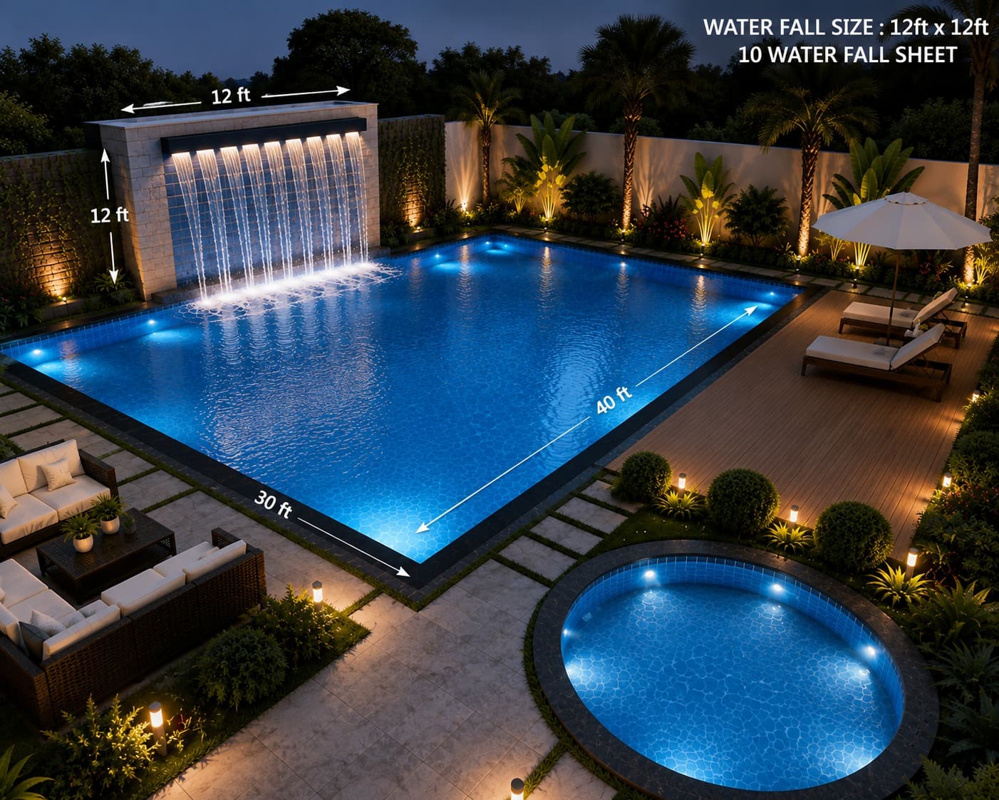 Designer Swimming Pool & Waterfall Oasis — Platinum Resort Patna